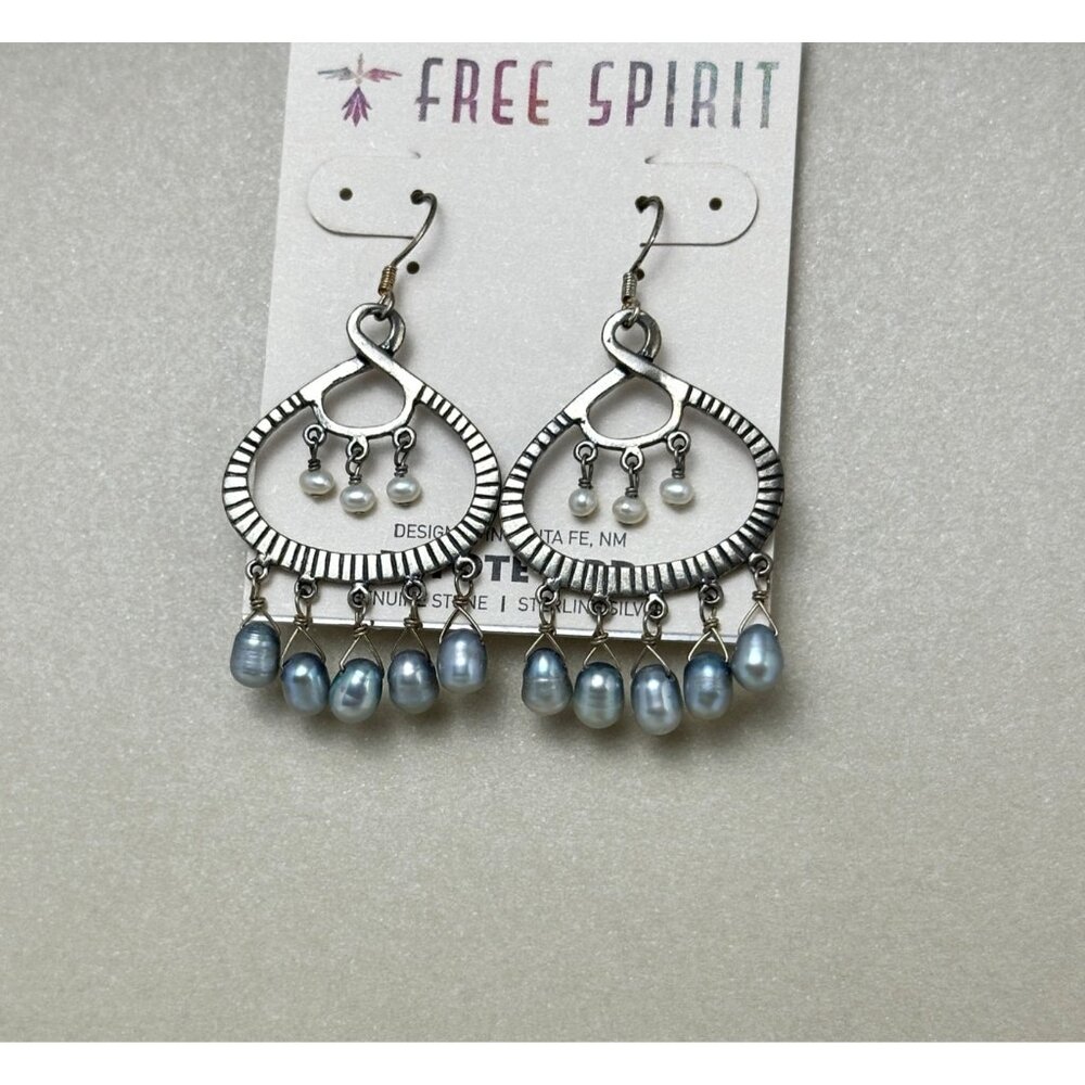 Signed Peyote Bird Boho Chandelier Earrings Oxidized Silver Pearl Drops NWT - Picture 1 of 12